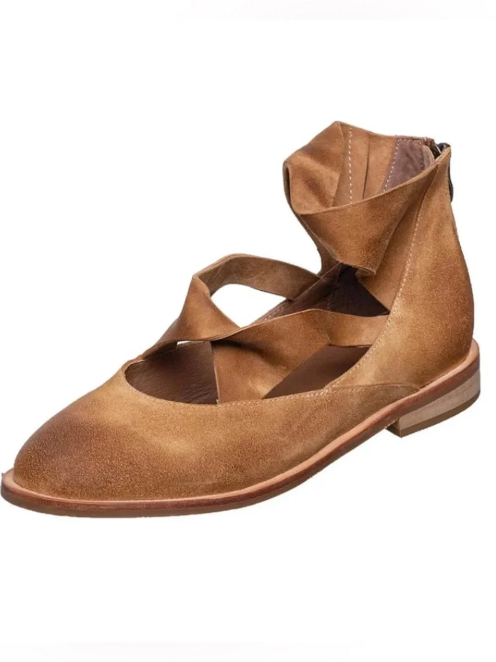 Antelope Lalana Suede Back-Zip Flats In Taupe Women’s Size 38 EU New In Box